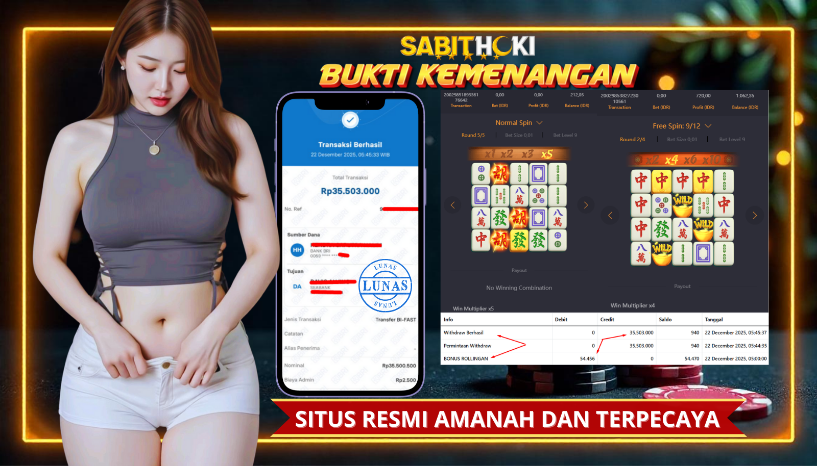 SELAMAT KEPADA MEMBER SETIA SABITHOKI YANG BERHASIL JACKPOT DI PERMAINAN MAHJONG WAYS